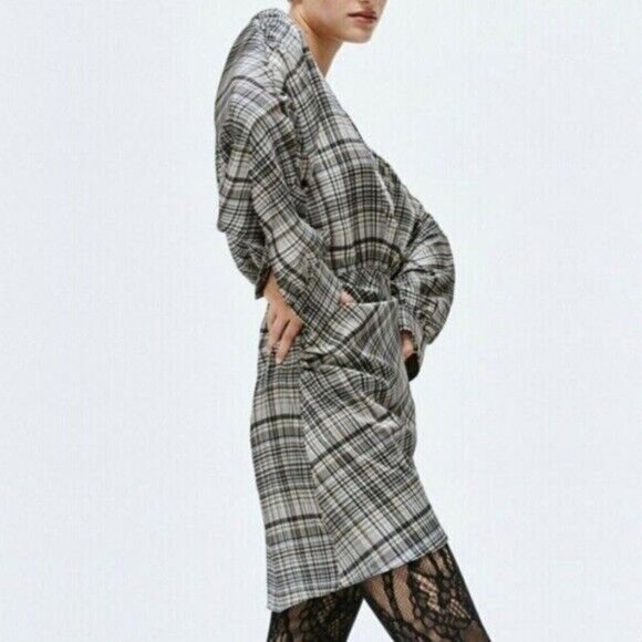 NWT ZARA | Plaid Satin Effect Dress | Sz. L - Picture 2 of 8